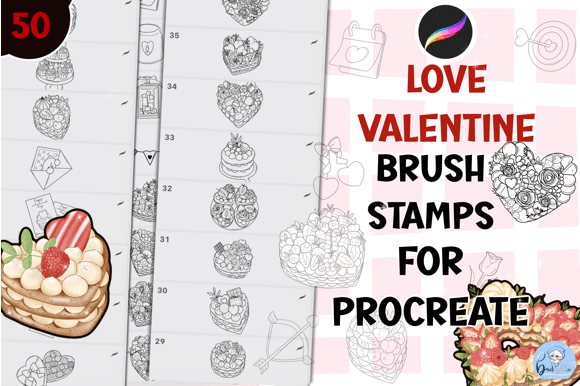 50 Love Cake Valentines Brush Sets for Procreate
