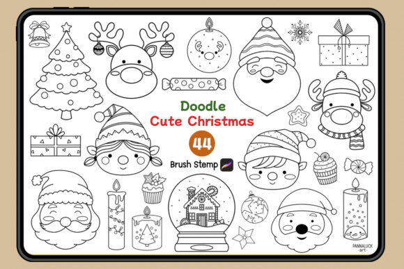 Christmas Doodle Procreate Brush Stamps: Festive Design Assets