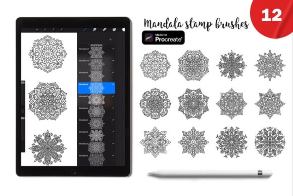 Procreate Mandala 12 Stamp Brushes Boho: Instant Design Elegance