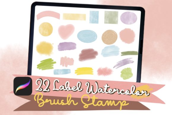 Watercolor Label Procreate Brush Stamp: Instant Charm for Digital Designs